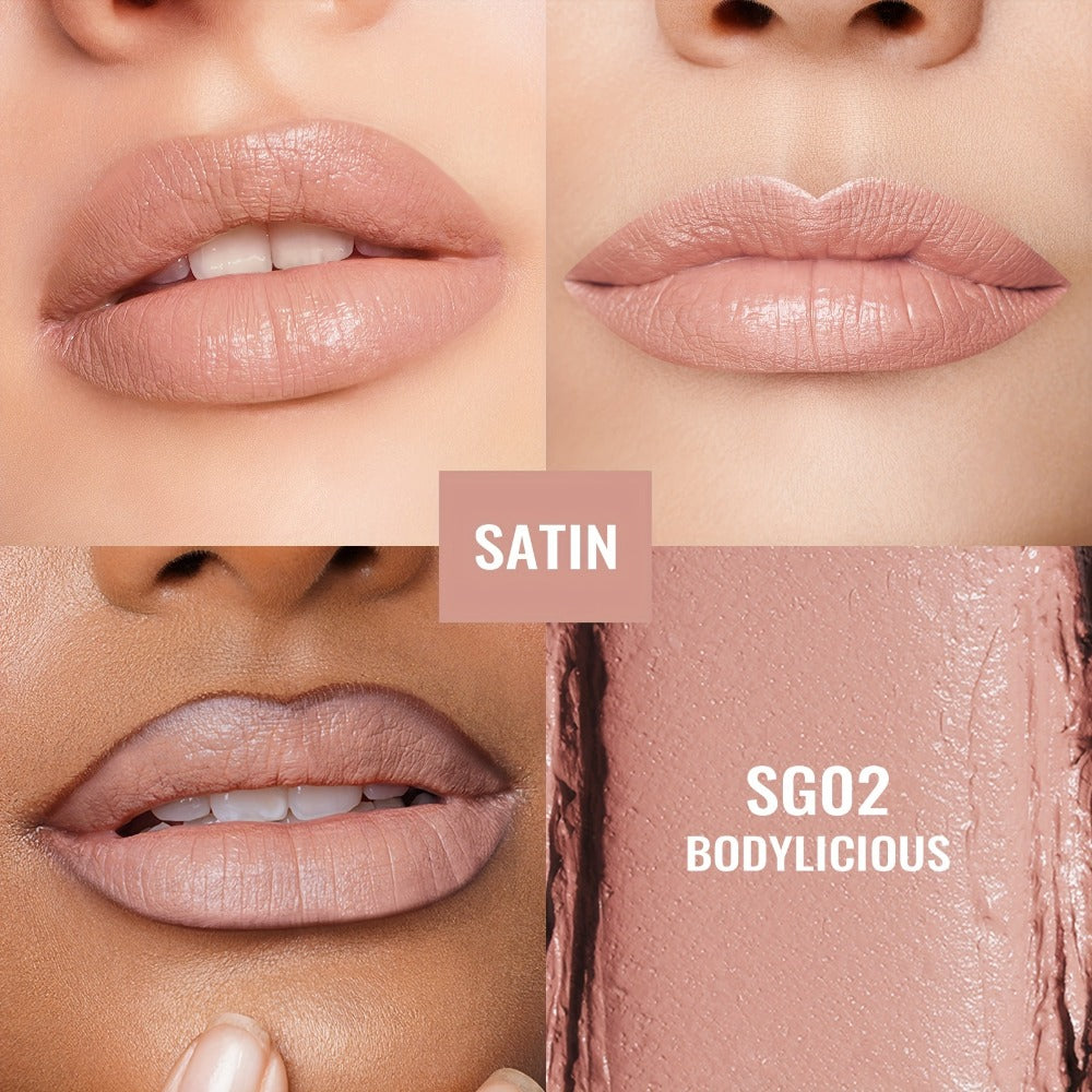 Oulac Nude Satin Lipstick Set 12g Each – Lightweight Moisturizing Full Coverage Cream-to-Satin Formula, Skin-Flattering Nude 