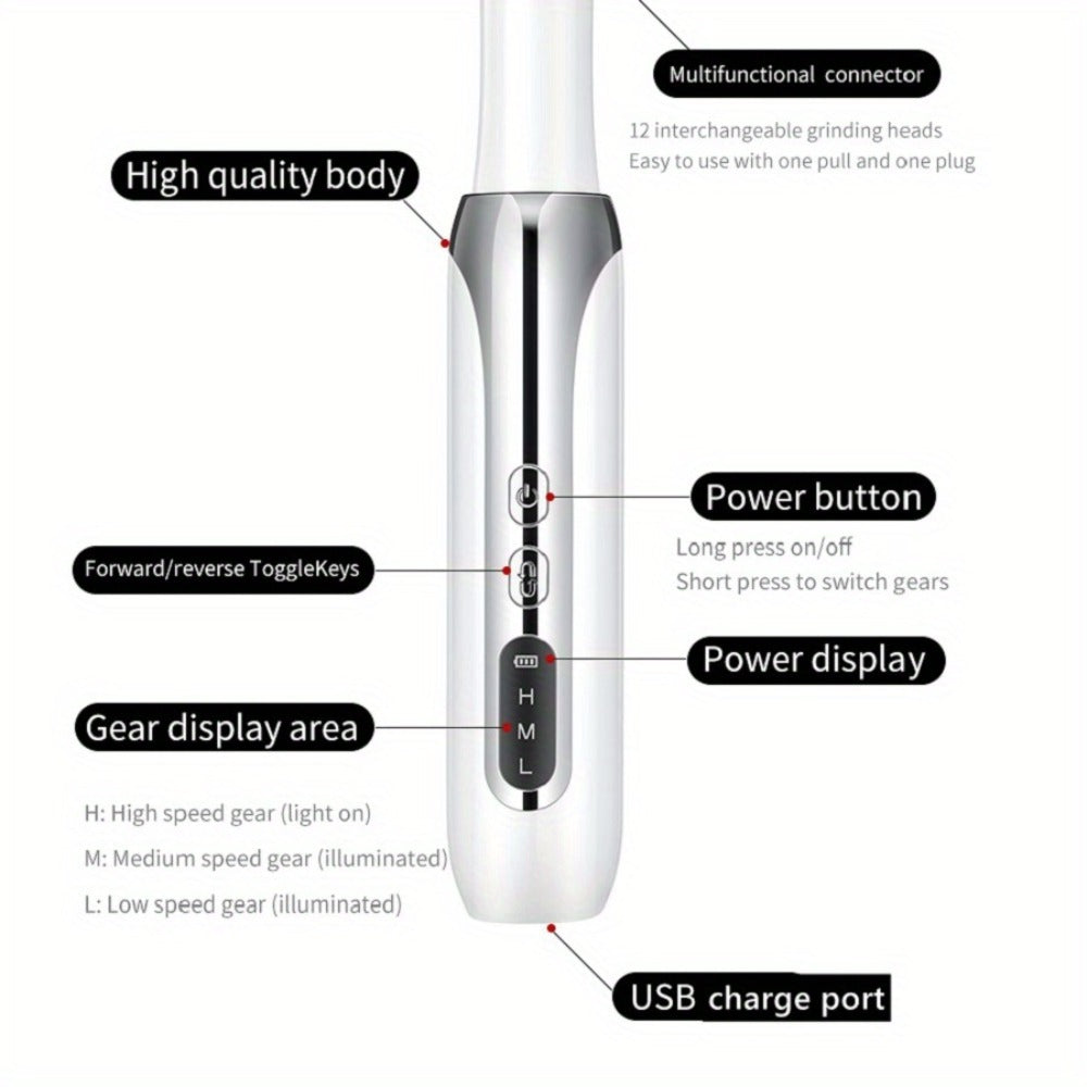 Electric Nail Drill Cordless USB Rechargeable Pen with Bit and Sanding Band Set in Gold or White — image 9