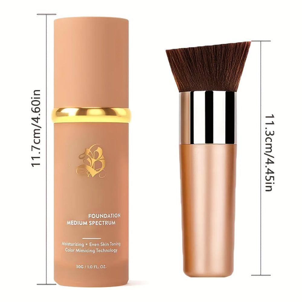 Color-Shifting Liquid Foundation and Flat-Top Brush Kit with Natural Finish and Buildable Coverage — image 5