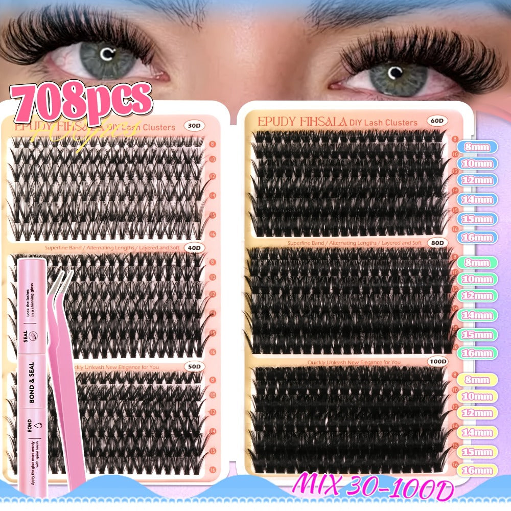 DIY Lash Clusters Gift Set 30D-100D Mixed Length Soft Fluffy Volume Cluster Lashes with Tweezers & Mascara — image 3