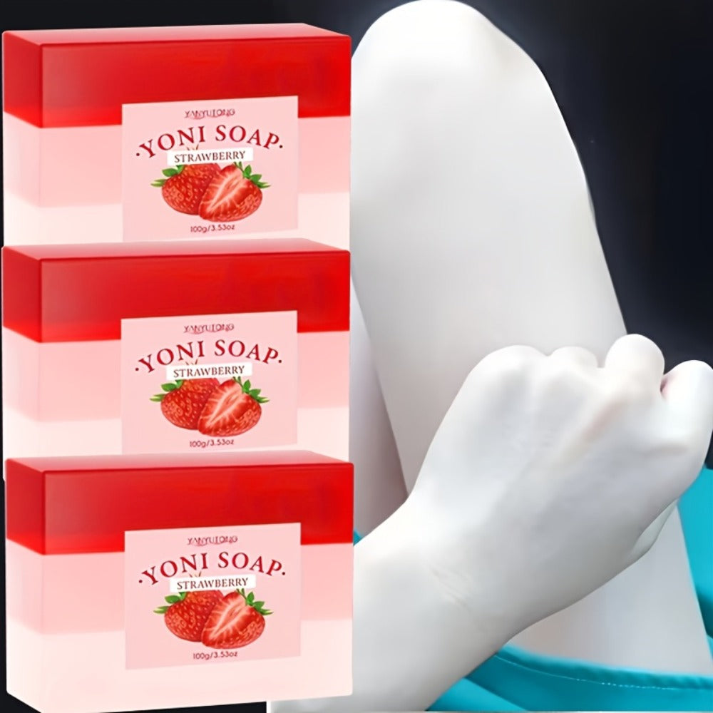 Strawberry Intimate Soap for Women 3-Pack – pH-Balanced Feminine Wash Bar for Gentle Intimate & Body Cleansing | Moisturizing