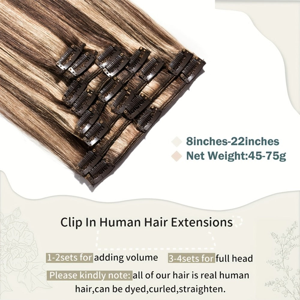 Hair Extensions Straight Remy Human Hair Clip-In Set with Eight Wefts, Highlighted Blonde Colors and 8–24-Inch Lengths — imag