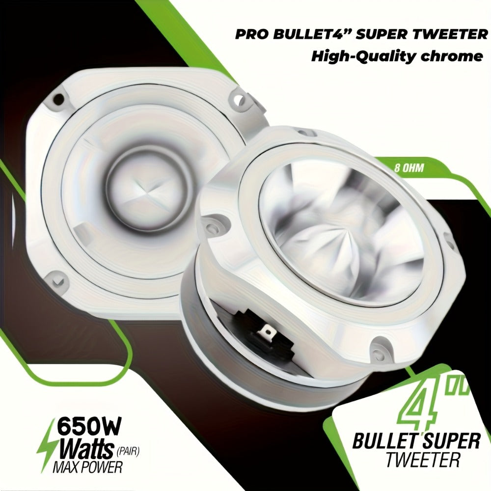 4 Inch Bullet Tweeter 600W Aluminum Frame – 6 Ohm Chrome HiFi Super Tweeter for Car Audio System, Stereo High-Frequency Speak