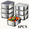 Food Storage Containers with Lids, Six-Piece Stainless Steel Square Set with Fitted Lids and Nested Storage Design — image 1