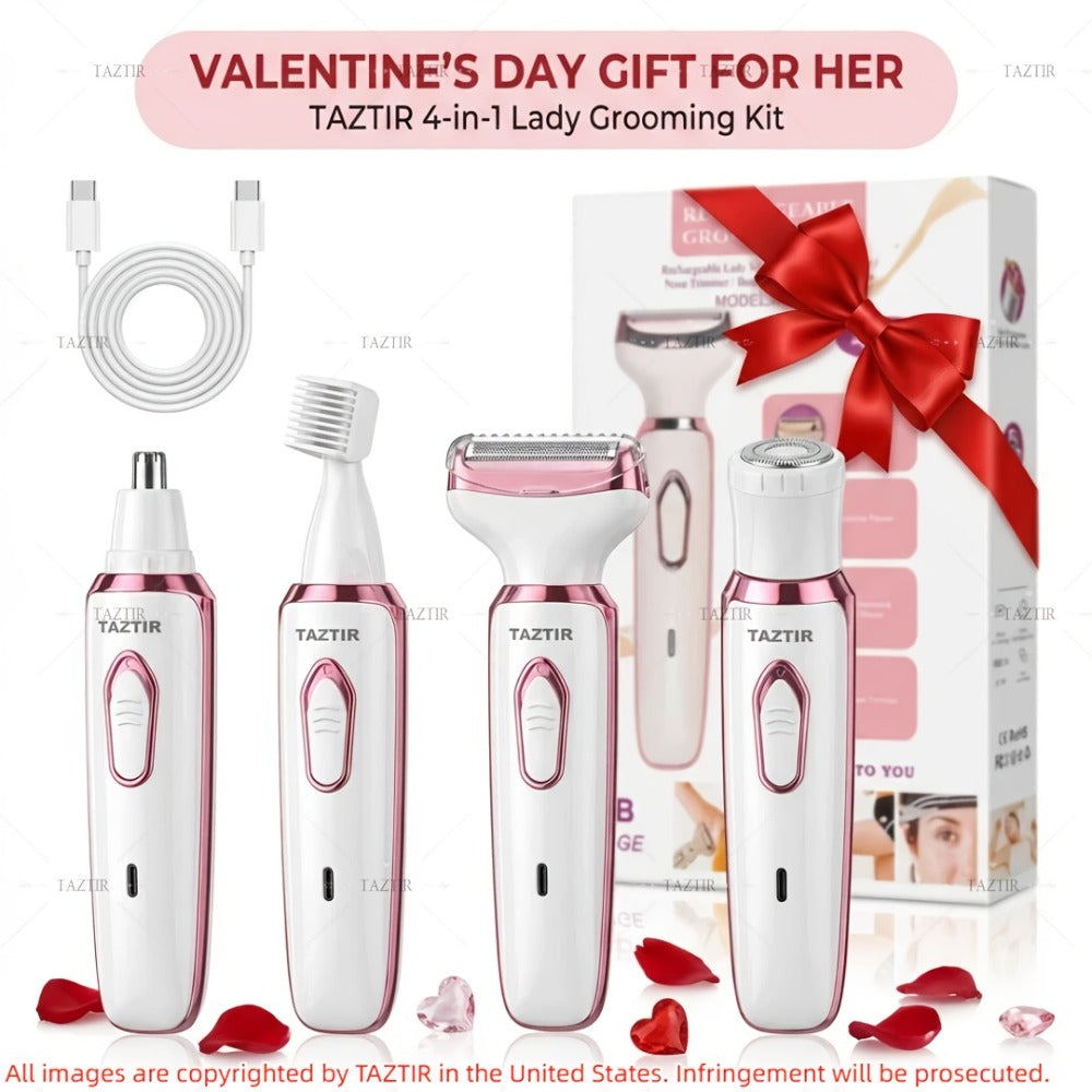 4-in-1 Electric Shaver for Women Rechargeable Wet & Dry Painless – Face Nose Legs Underarm Bikini Trimmer Portable Cordless G