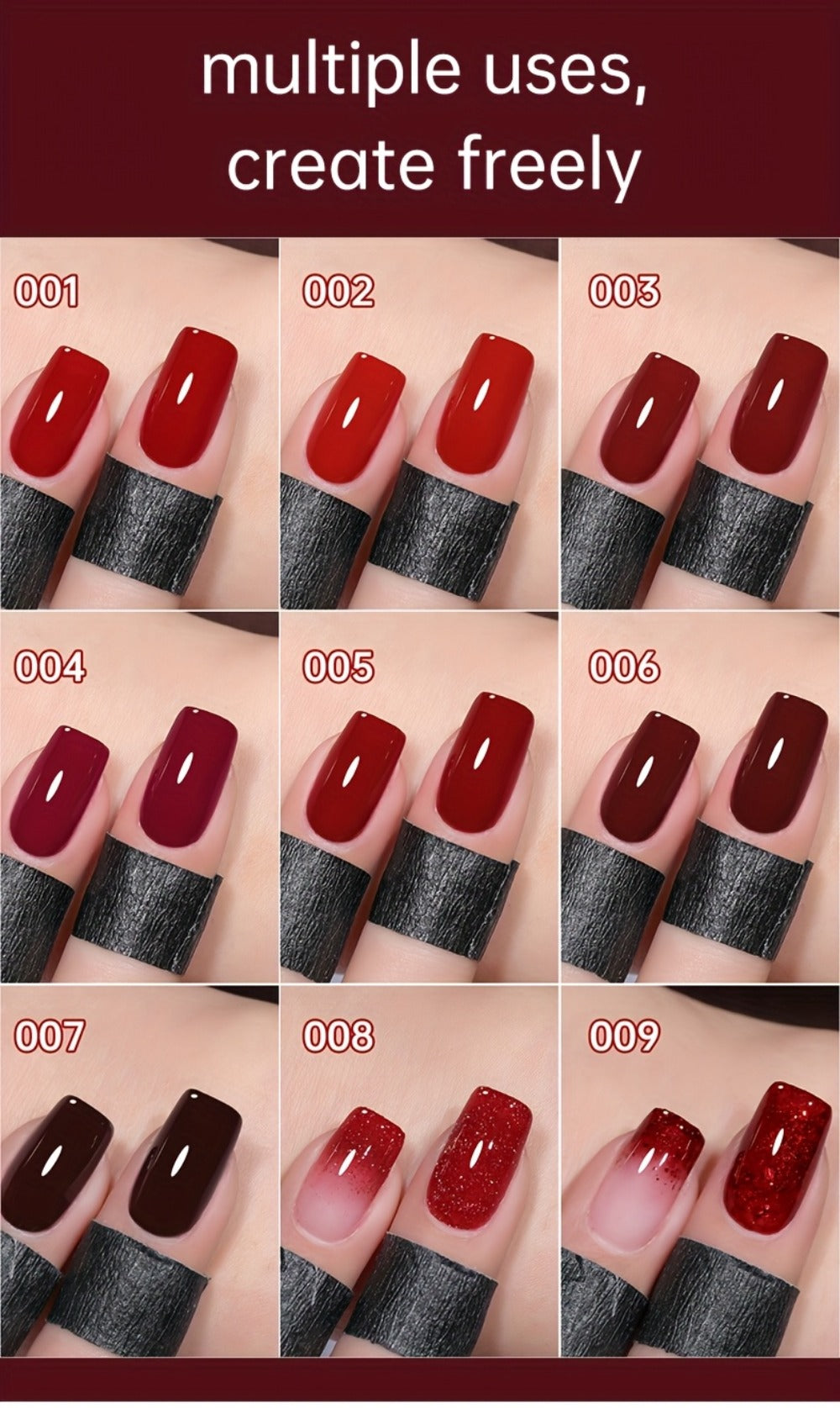 Gel Nail Polish Nine-Piece Ancola Red Solid Gel Set for Gradient and Ombre Nail Art in One Grid Case — image 16
