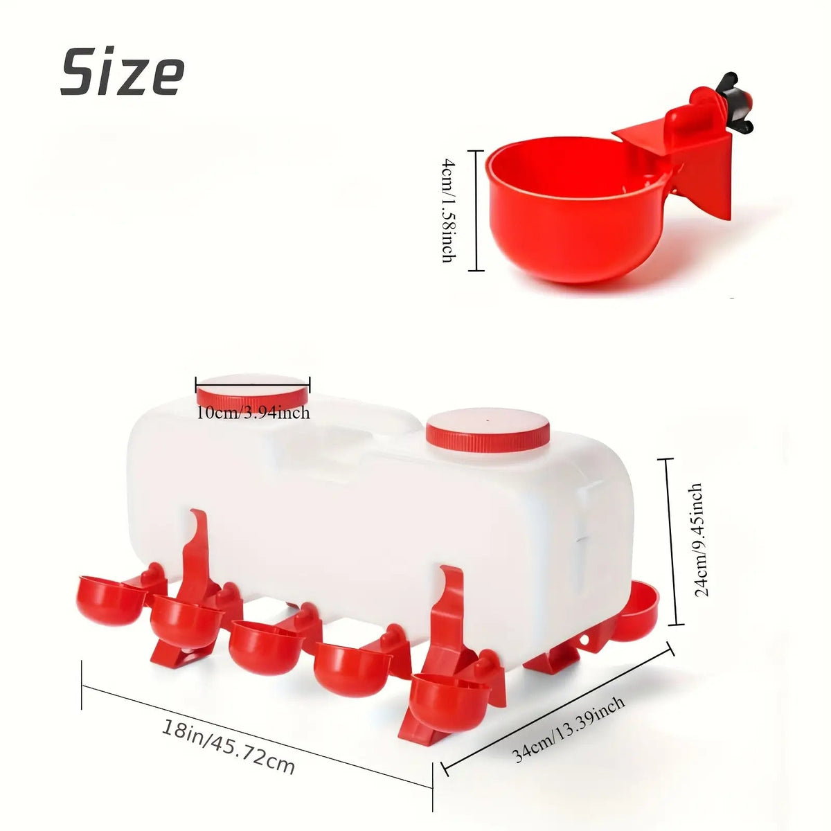 Chicken Waterer, 10 Cup Dual Row Stand Chick Duck Quail for Garden, Patio and Yard Use, with the Listed Configuration — image