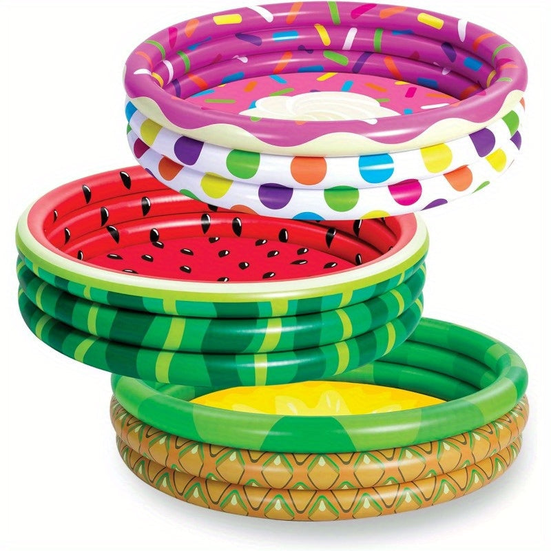 Kiddie Pool 3-Pack, 45 Inch Inflatable Swimming Pool for Kids with Fun Watermelon Pineapple Cupcake Designs — image 1