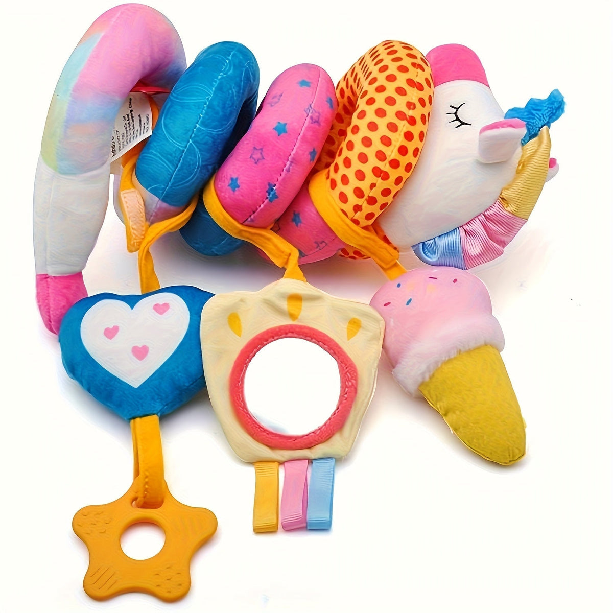 Baby Car Seat Toys 0-6 Months, Unicorn Rattle Mirror Crinkle Squeaky Stroller Toy Set for Infant Girls — image 7