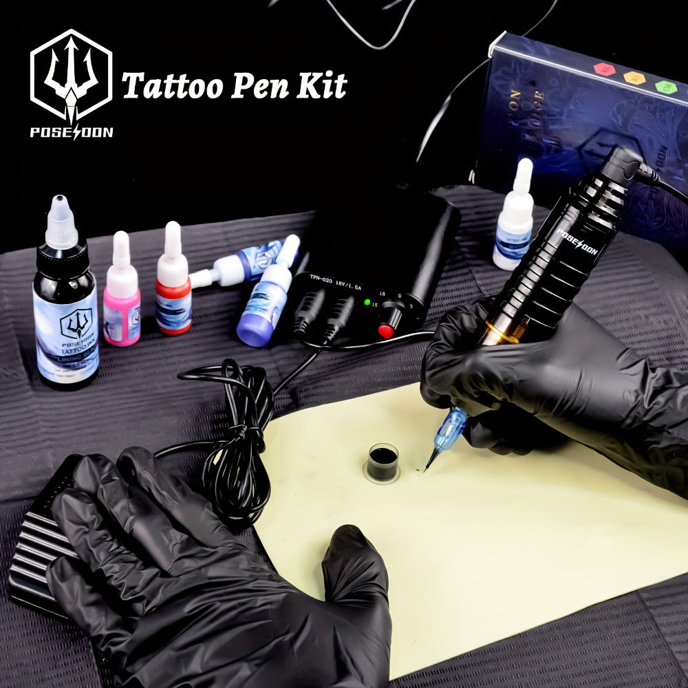 POSEIDON BT18-XH Tattoo Kit with Rotary Pen, Wired Power Supply, Foot Pedal, 10 Cartridges and 6 Inks — image 7