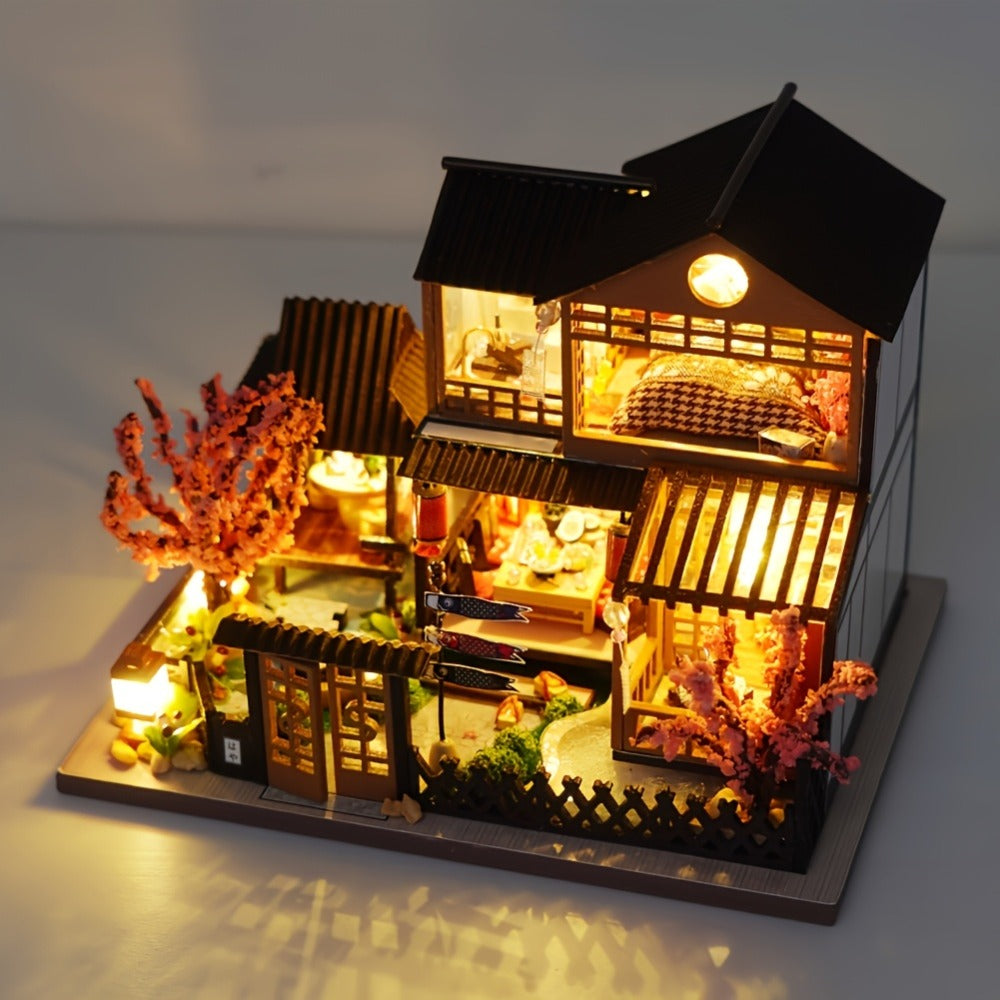 DIY Miniature Dollhouse Kit Sakura Garden Japanese Style, Wooden Tiny House with Tatami Flooring & Furniture — image 3