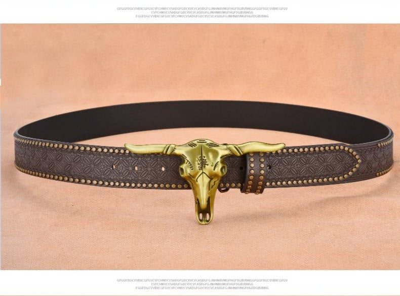 Cowhide Leather Belt For Men With Embossed Rivets