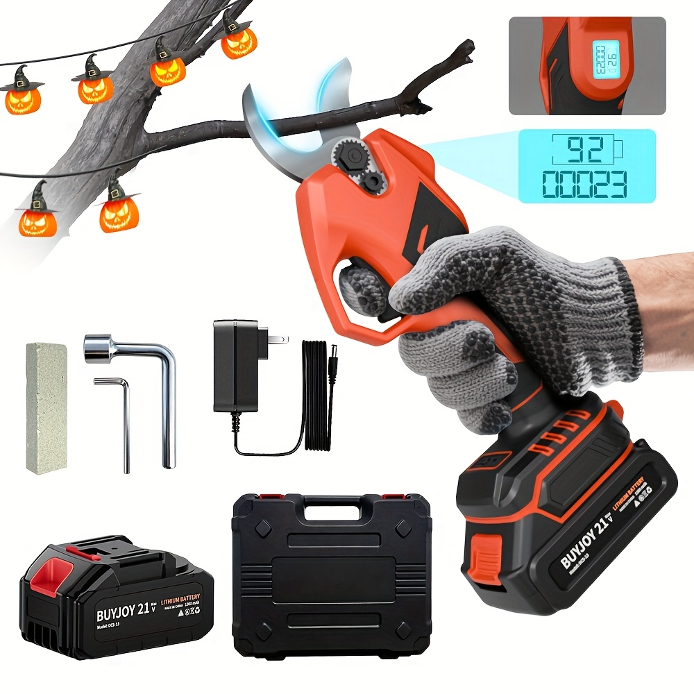 Electric Pruning Shears Cordless with LCD Display, Portable Battery-Powered Tree Pruner with Adjustable Cutting Diameter for 