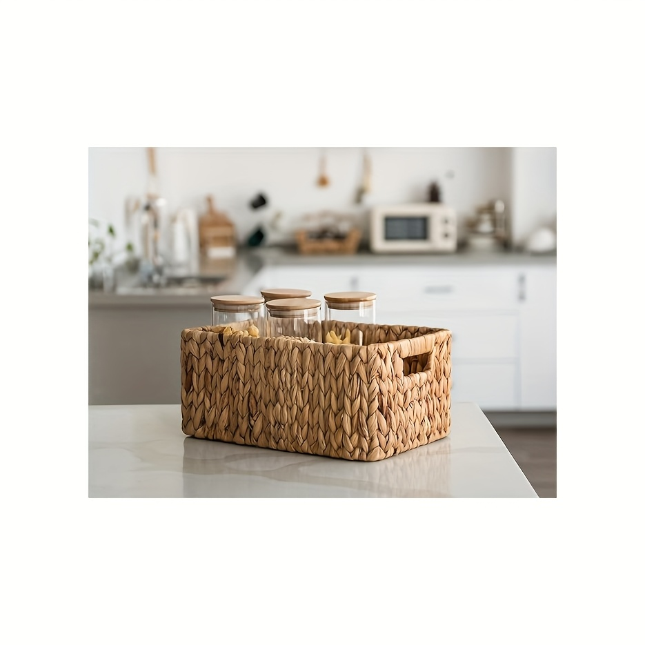 Storage Baskets, Seagrass and Water Hyacinth with Built-In Handles in Six Style Options with Material, Size and Pack Options 