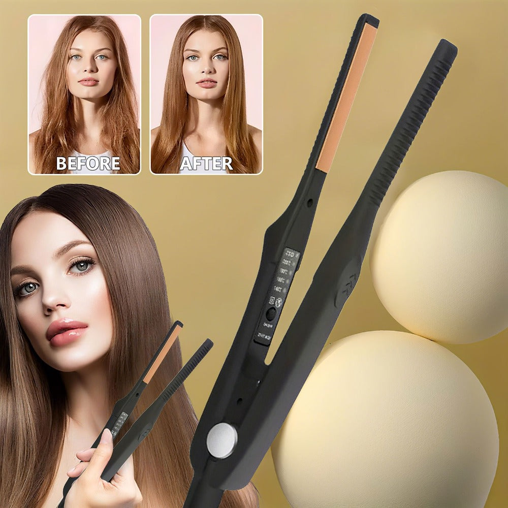 2-in-1 Ceramic Flat Iron Hair Straightener Curling Iron Adjustable Temperature Portable Mini, for Home, Travel and Salon Hair