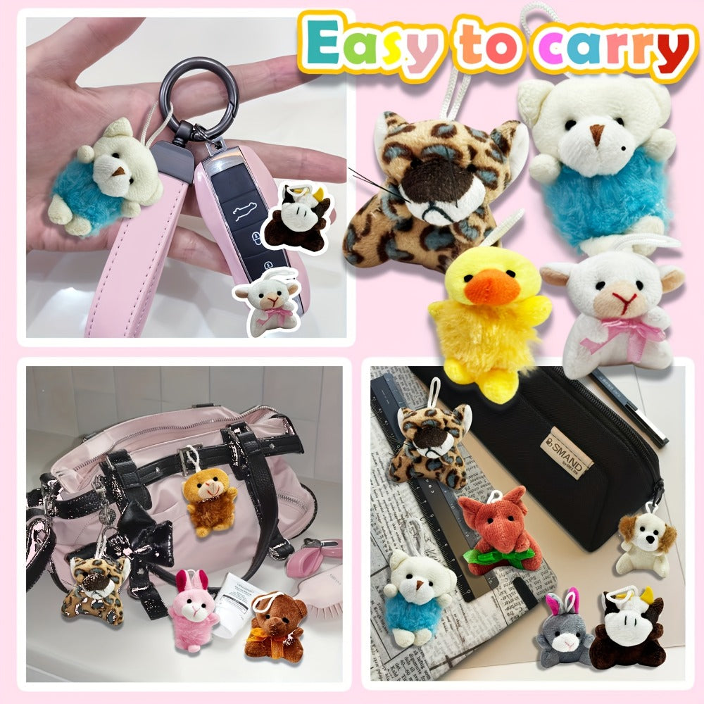 Mini Animal Plush Keychain 24 Pack Bulk, Small Stuffed Animals Assorted Random Colors, Party Favors for Kids — image 6