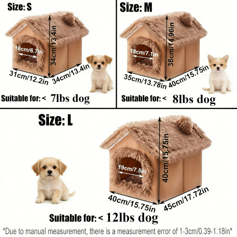 Plush Dog House Cave Bed with Brown-1 Finish, L Size Label and Padded Inner Mat for Indoor Pets — image 2