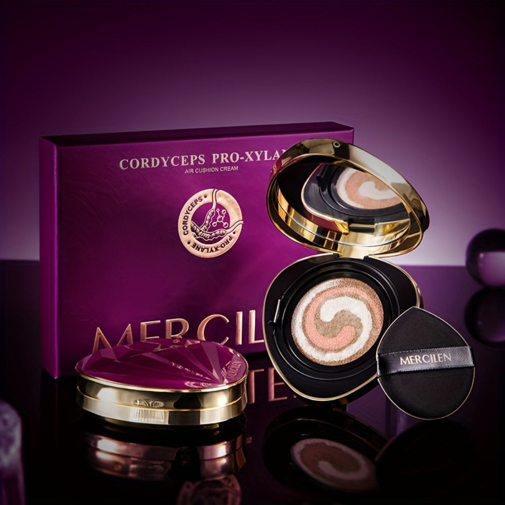 Air Cushion BB Cream Foundation Moisturizing Medium Coverage Dewy Finish with Plant Squalane Glycerin Tri-Color Adaptive Blen