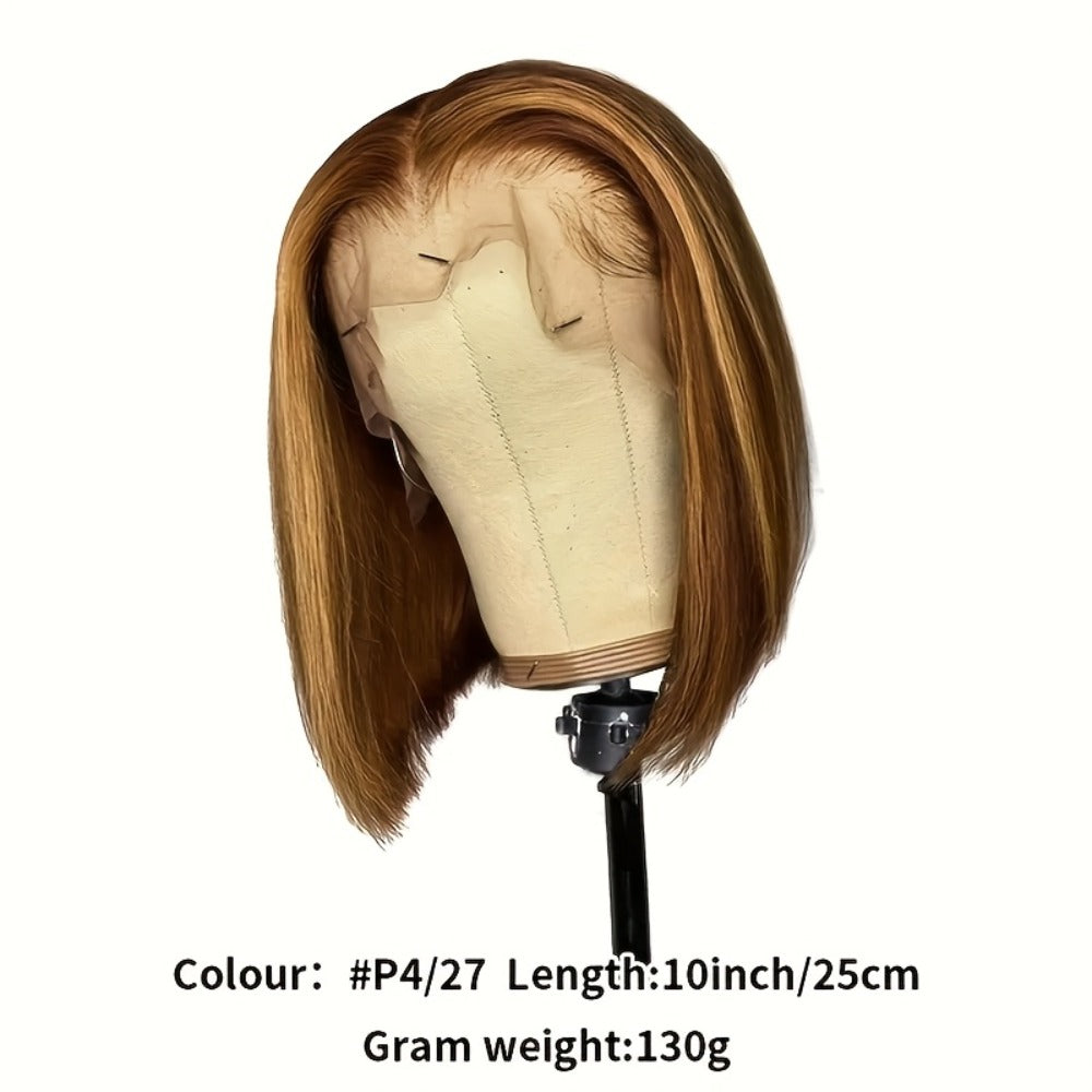 Lace Front Wig P4/27 Honey-Highlight Straight Bob, 8-14 Inch Human Hair with 5x1 Front and 180% Density — image 5