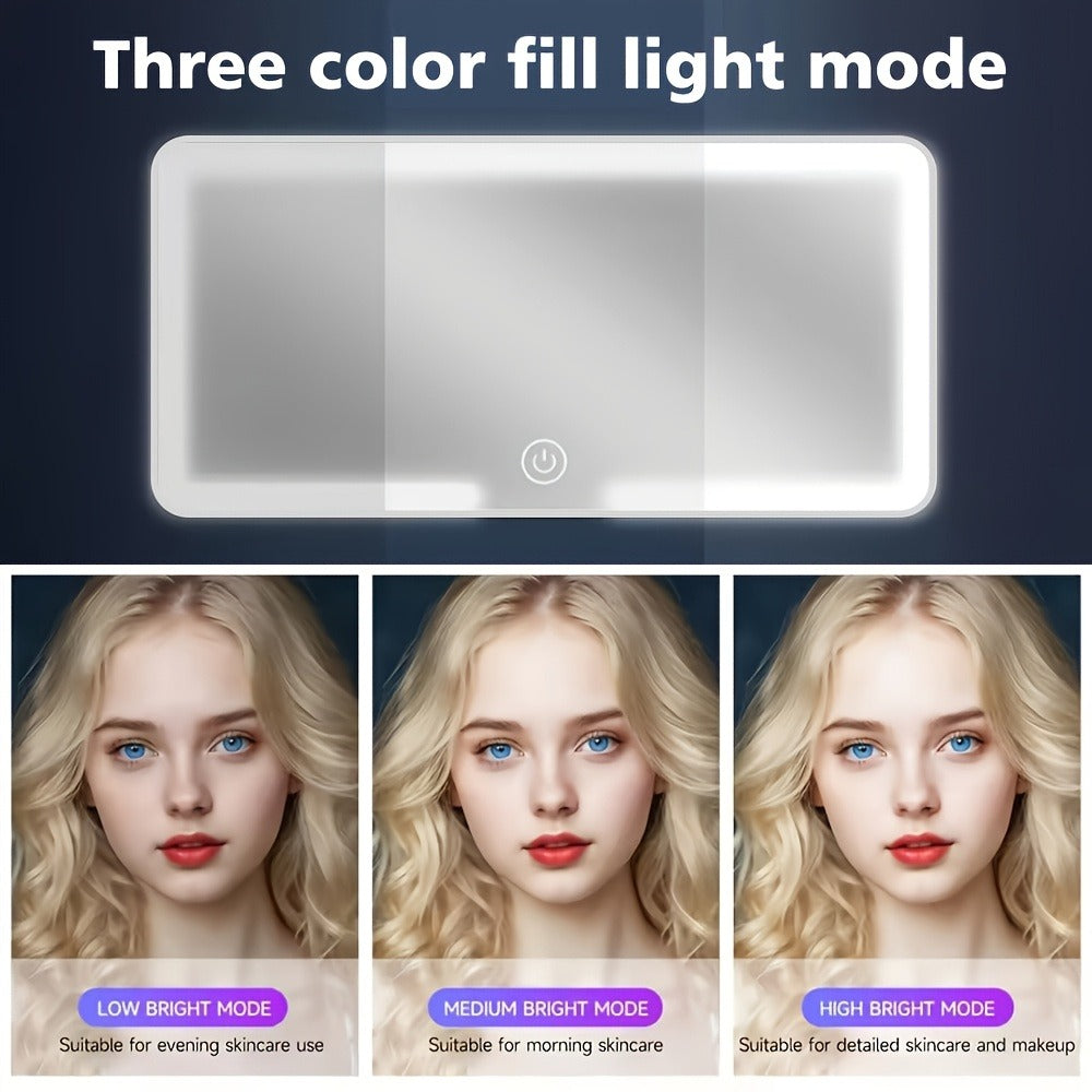 LED Car Visor Mirror Rechargeable – Ultra-Thin Vanity Mirror with 3 Light Modes (Daylight, Dashboard, Cockpit), Universal Fit