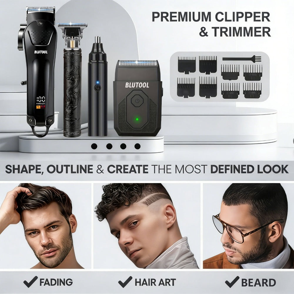 Hair Clipper & Trimmer Set 4-Piece for Men – Professional Barber Kit with Nose Trimmer, Detail Trimmer, Guide Comb — image 2