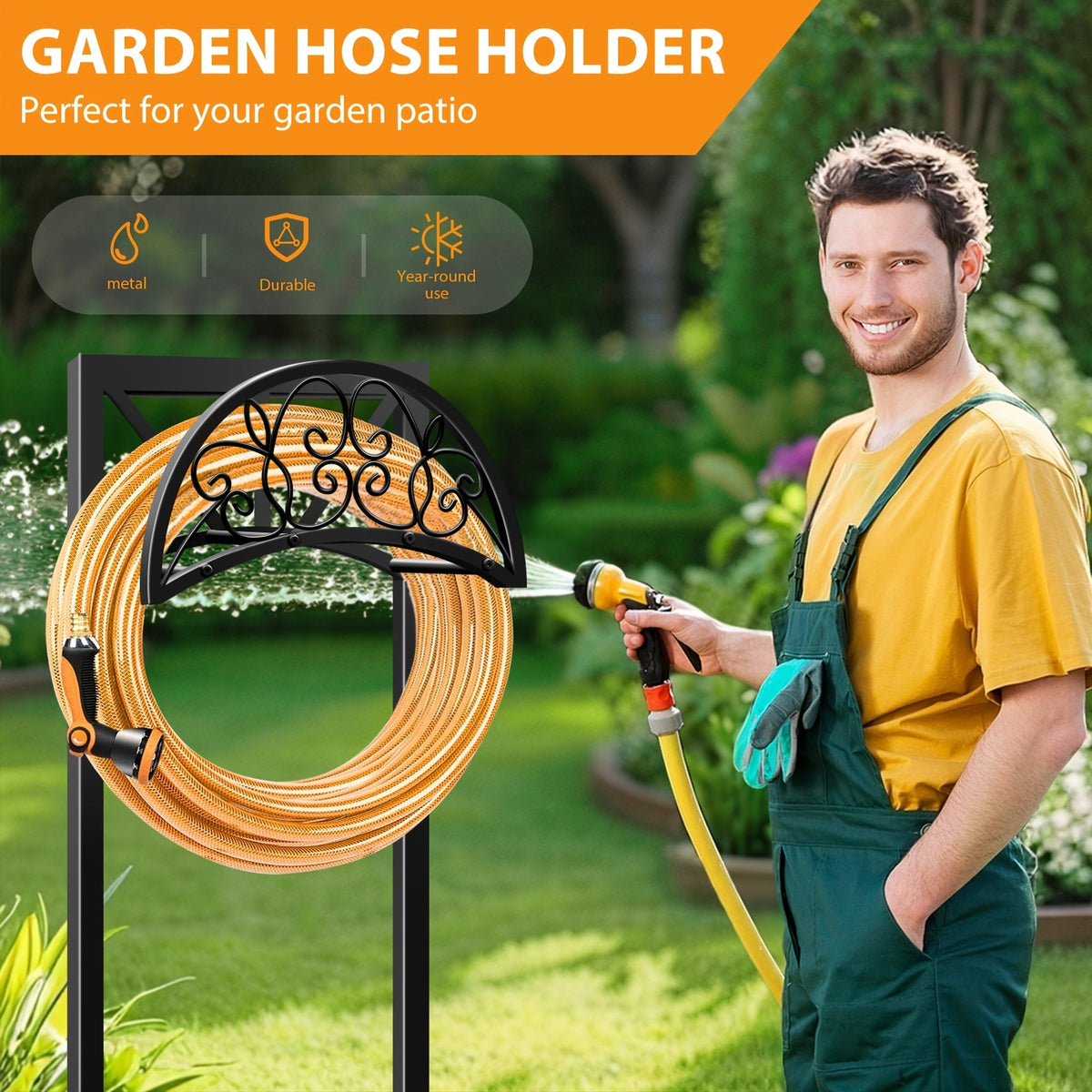 Garden Hose Holder Metal Freestanding | Lawn Patio Outdoor Hose Rack — image 6