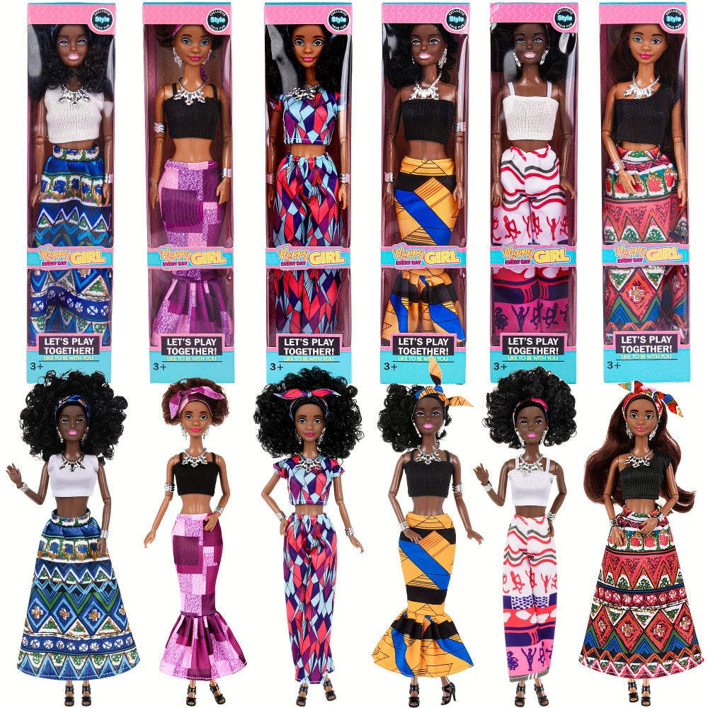 Six-Piece 11.5-Inch Fashion Doll Set with Curly-Hair Styles, Bohemian Outfits, Headbands and Jewelry — image 1