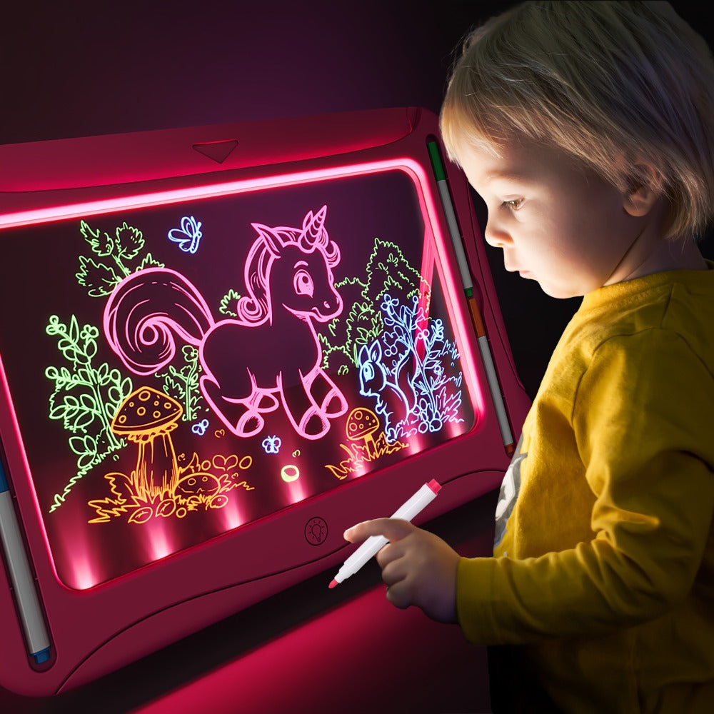 LED Light Up Drawing Board for Kids, 9 Double-Sided Tracing Cards 6 Markers Glow Doodle Travel Art Toy for Girls Boys Ages 3-