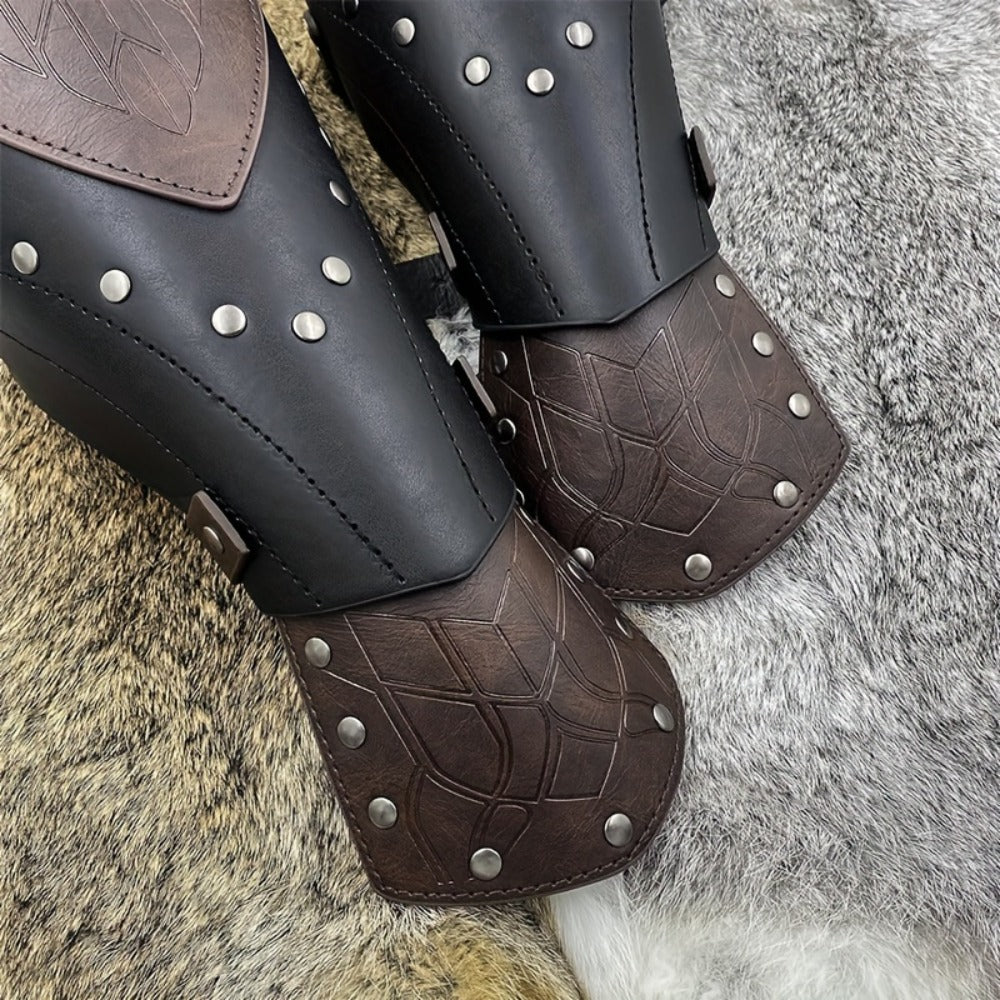 Costume Accessories 2-Piece Embossed Faux Leather Arm Guards with Buckle Straps in Black for Themed Events — image 11