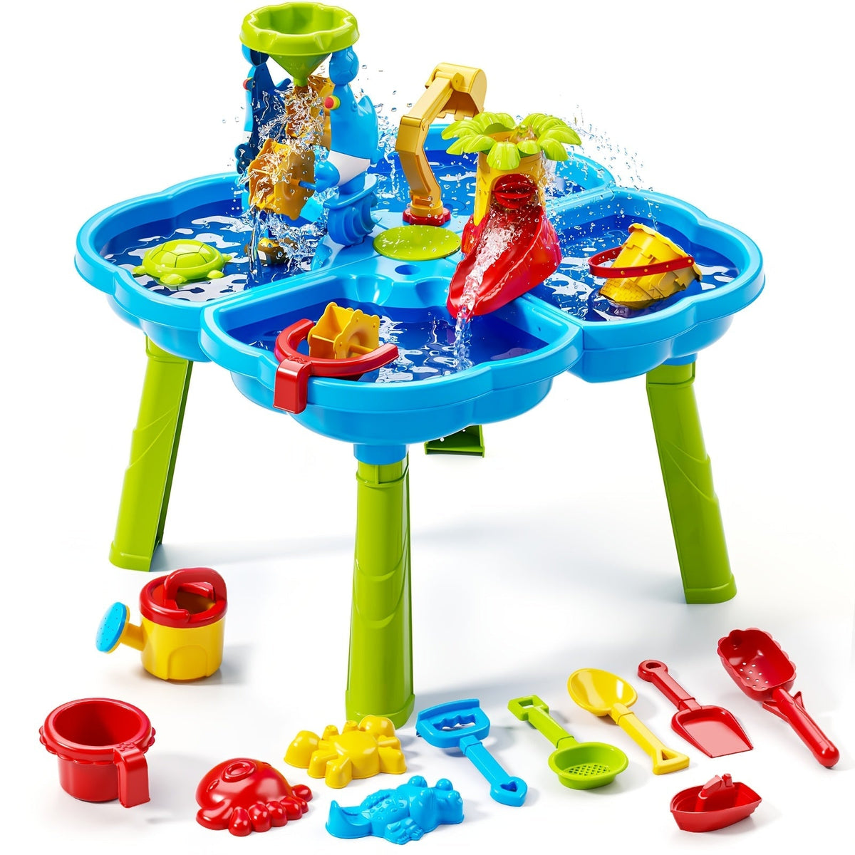 4-in-1 Sand & Water Table for Toddlers & Kids, Outdoor Sensory Play Sandbox Activity Table with Beach Toys — image 1