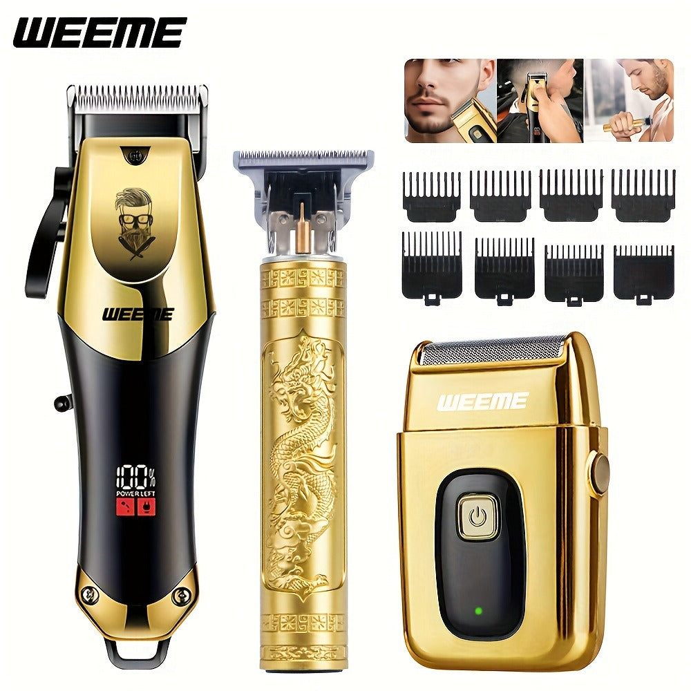 T-Blade Hair Clipper Set for Men – Golden Series USB Rechargeable Trimmer Kit with Guide Combs & Cleaning Brush, 1pc 2pcs 3pc