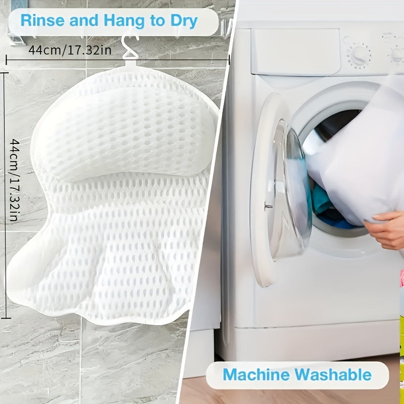 Contoured Bathtub Neck and Back Cushion with 4D Air Mesh, Suction Cups and White or Gray Finish — image 8