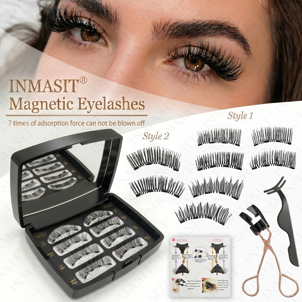 Eight-Piece Black Magnetic False Eyelash Kit with Rectangular Case, Applicator, Tweezers and Brush — image 2