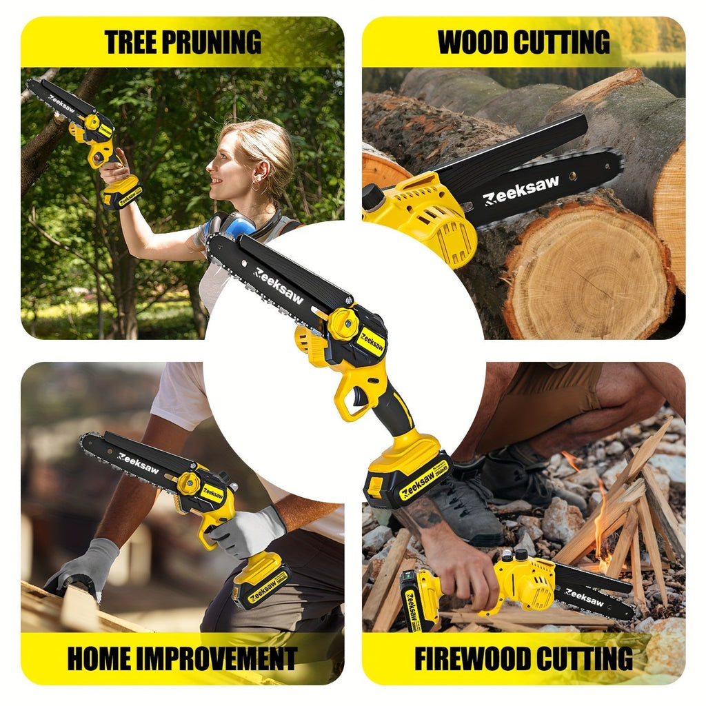 Cordless Mini Chainsaw 8 Inch with 2x2.0Ah Batteries & Charger, Auto Oiler, Chain Tensioning, 26ft/s Speed for Tree Branches 