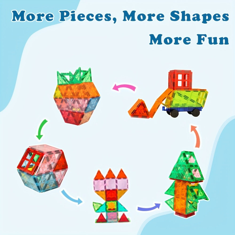 Magnetic Tiles for Kids 106/136pcs with 2 Toy Cars – STEM Approved Educational Magnet Building Blocks Set Stacking Puzzle Toy