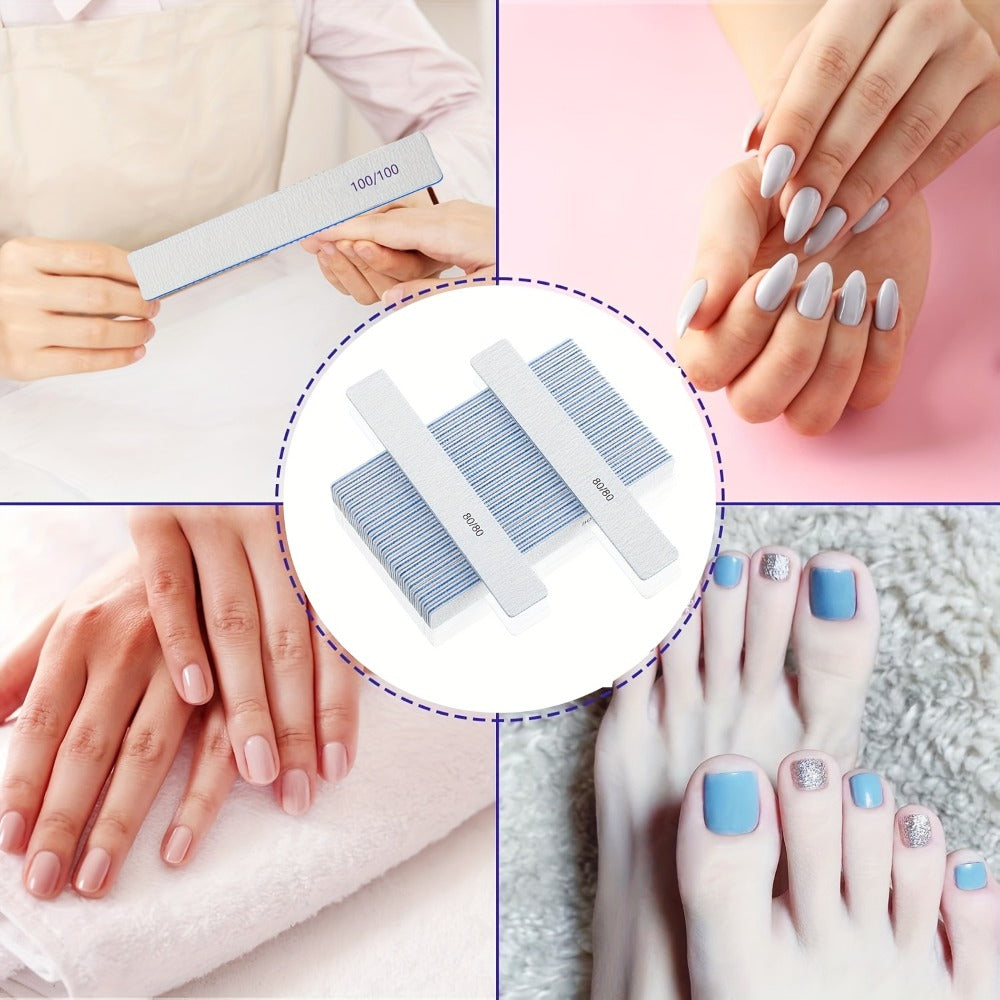 Professional Nail Files 50pcs Bulk Set Double Sided Emery Boards – 80/80, 100/100 & 100/180 Grit Options for Acrylic — image 