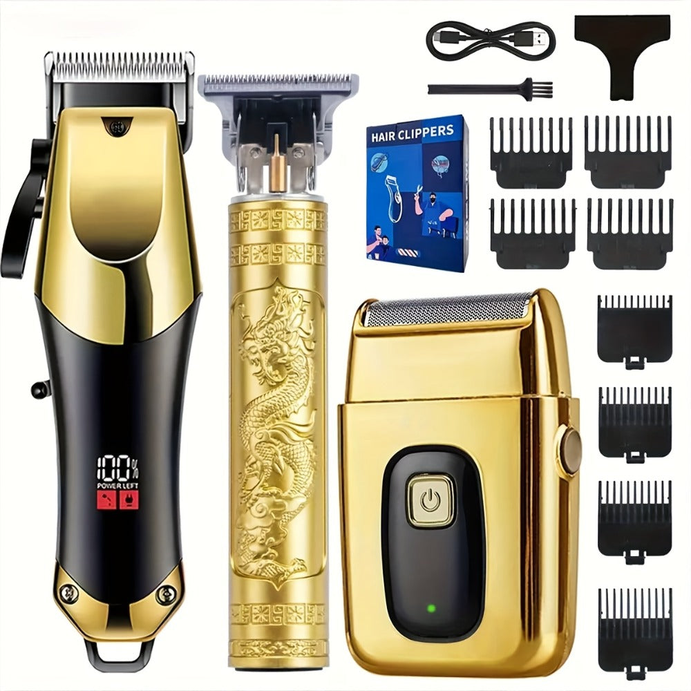 Cordless Hair Clipper Set for Men & Women – Professional Wireless Barber Clippers with T-Blade Trimmer, LED Screen, Adjustabl