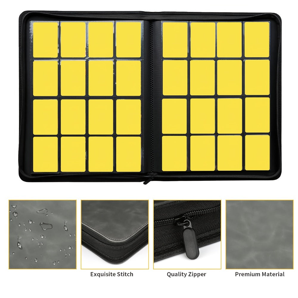 Trading Card Binder Ringless 16 Pocket – Double-Sided Side-Loading Zipper Card Album for Pokemon MTG TCG Sports Cards K-pop P