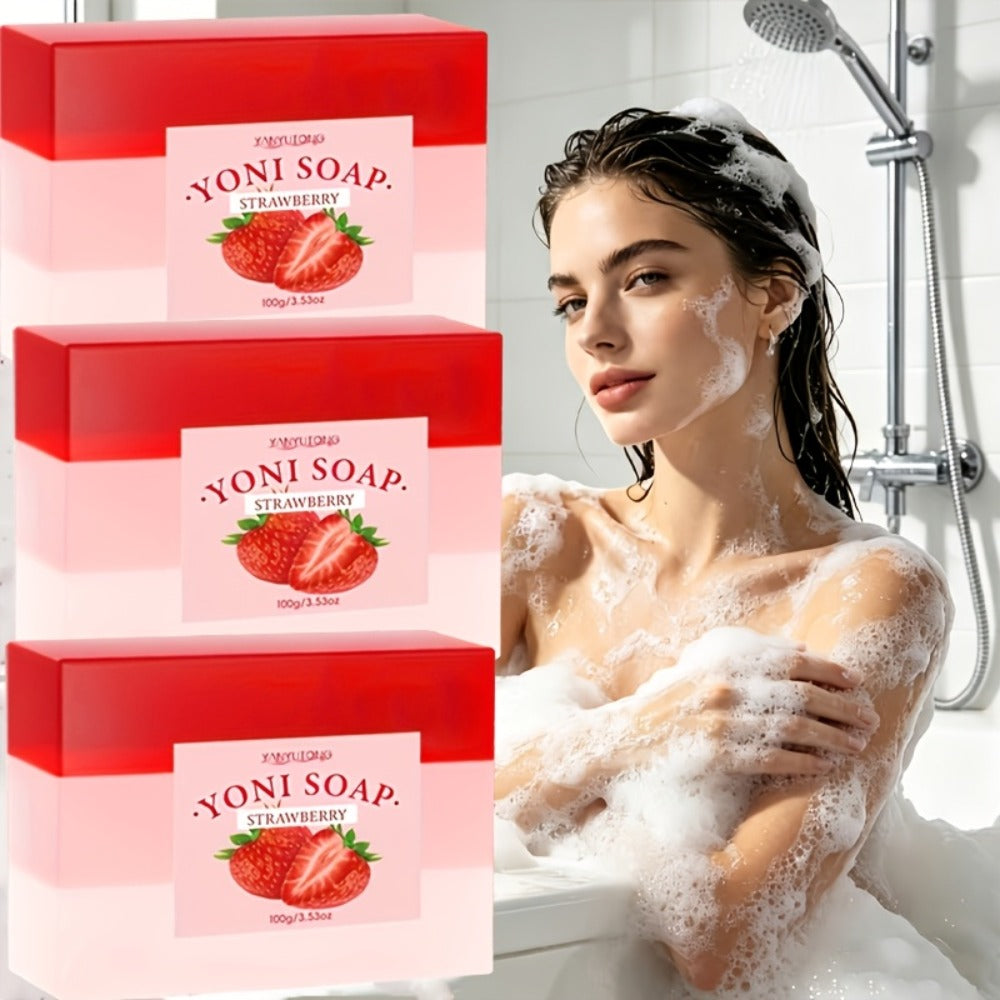 Strawberry Intimate Soap for Women 3-Pack – pH-Balanced Feminine Wash Bar for Gentle Intimate & Body Cleansing | Moisturizing