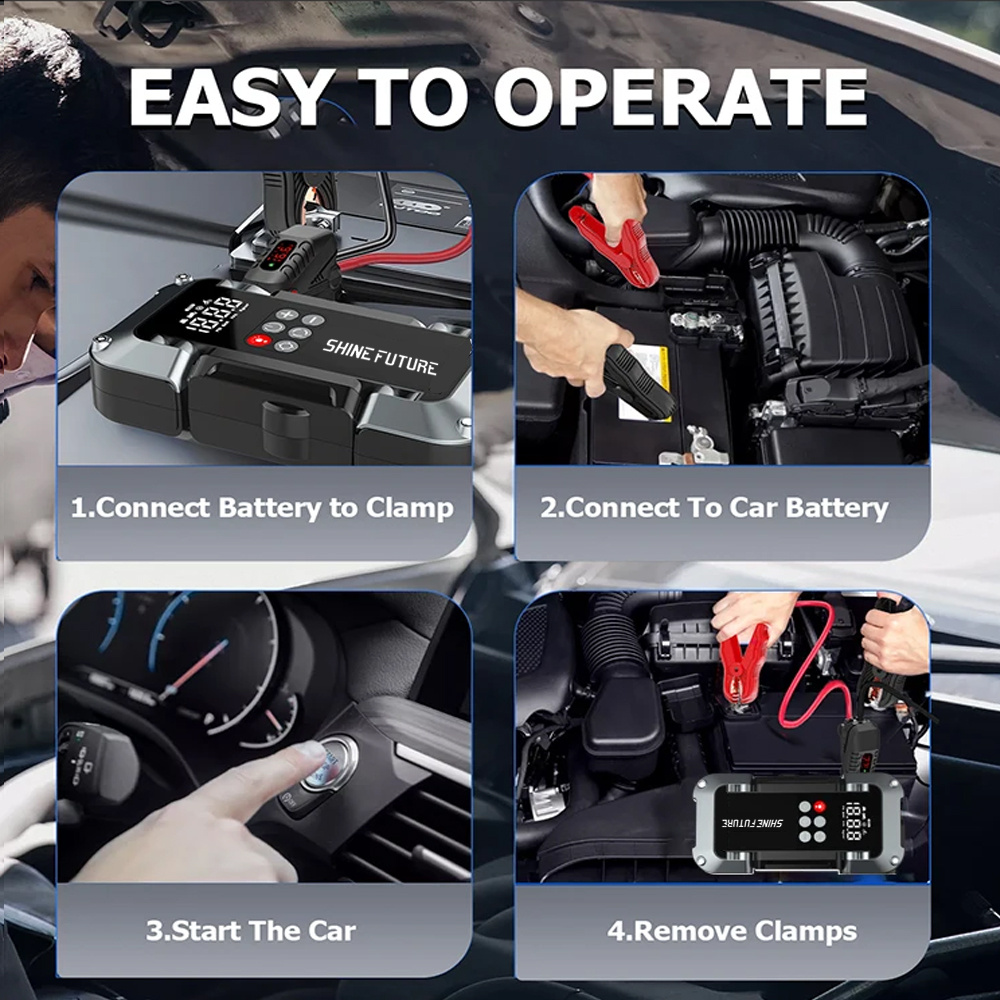 Portable Jump Starter Kit 4000A Peak 6-in-1 Battery Booster with Tire Inflator Power Bank Lithium for Garden, Patio and Yard 