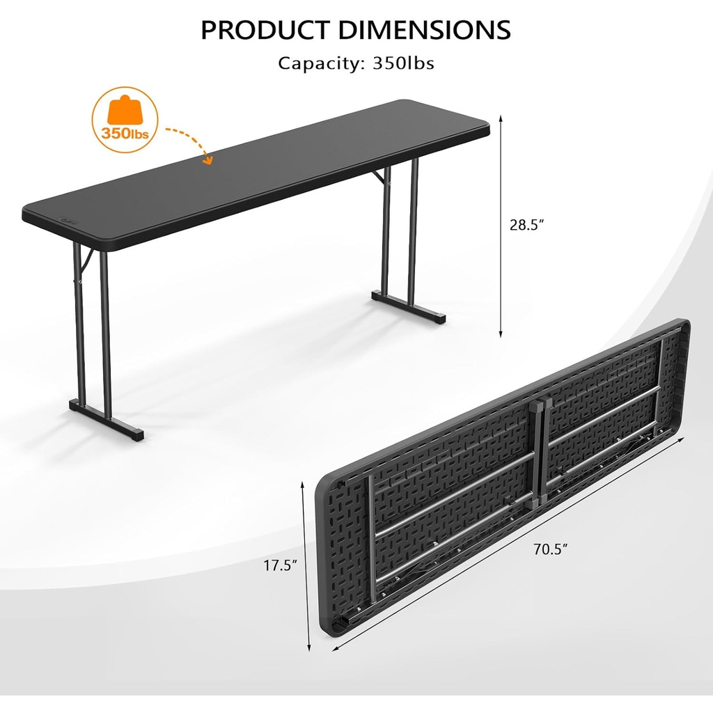 Narrow White 6-Foot Portable Folding Table with Rectangular Top and Folding Gray Leg Frame — image 9