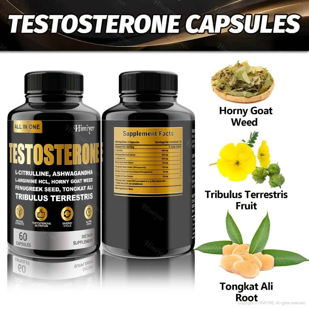 Tongkat Ali Testosterone Booster for Men with Tribulus, Fenugreek & L-Arginine - Plant-Based Natural Supplement for Strength 