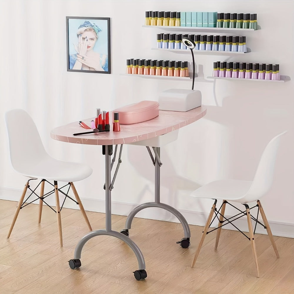 Foldable Nail Table with LED Lamp Drawer Lockable Wheels Wrist Cushion & Carrying Bag, Portable Manicure — image 2