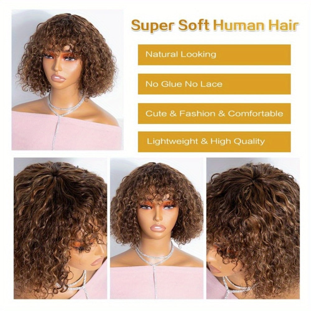 12-Inch Water Wave Bob Human Hair Wig with Bangs, 150% Density and TT1B/33 or P1B/30 Color — image 12