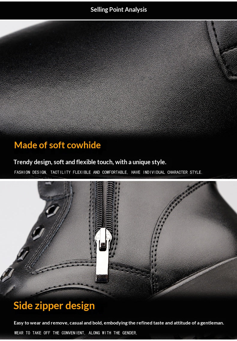 Men's Zipper High Top British Soft Sole Leather Martin Boots