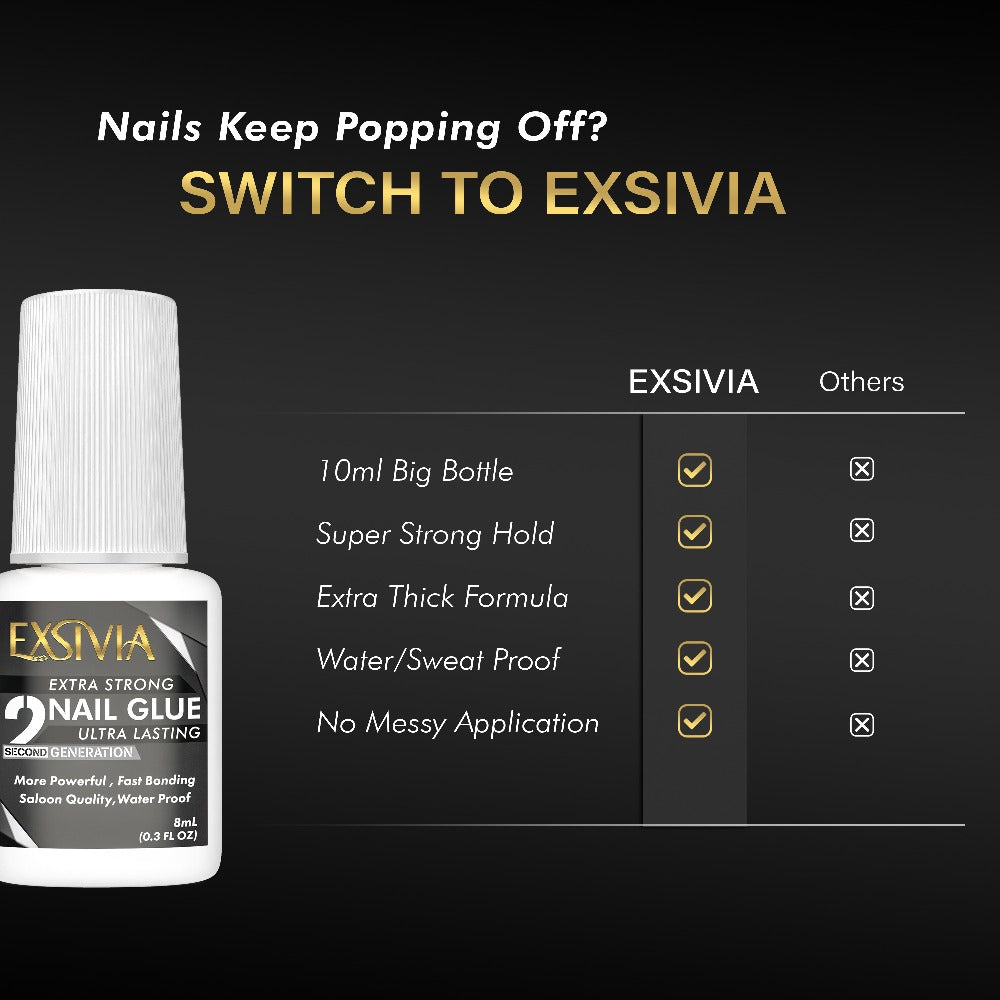 Nail Glue, EXSIVIA 10ml Brush-On Bottle with Fine Applicator for Press-On Nails, Acrylic Tips and Nail Art — image 8