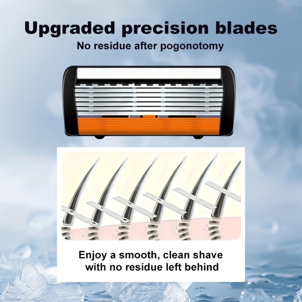 Men's Razor Set with Stainless Steel Replacement Blades – Reusable Handle & High-Capacity Blade Kit for Smooth Close Shave — 