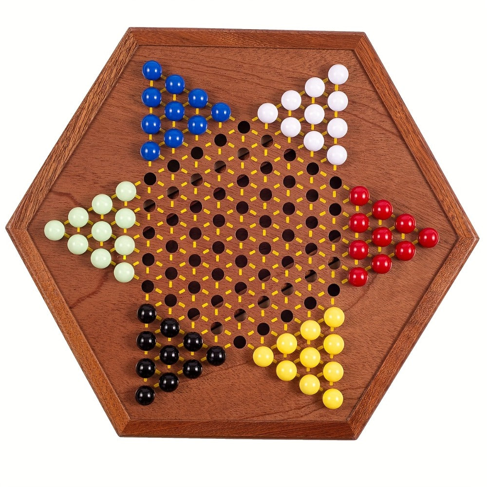 Deluxe Wooden Chinese Checkers Game Set 12.5 Inch Hexagonal Board with Storage Drawer 60 Acrylic Marbles — image 4
