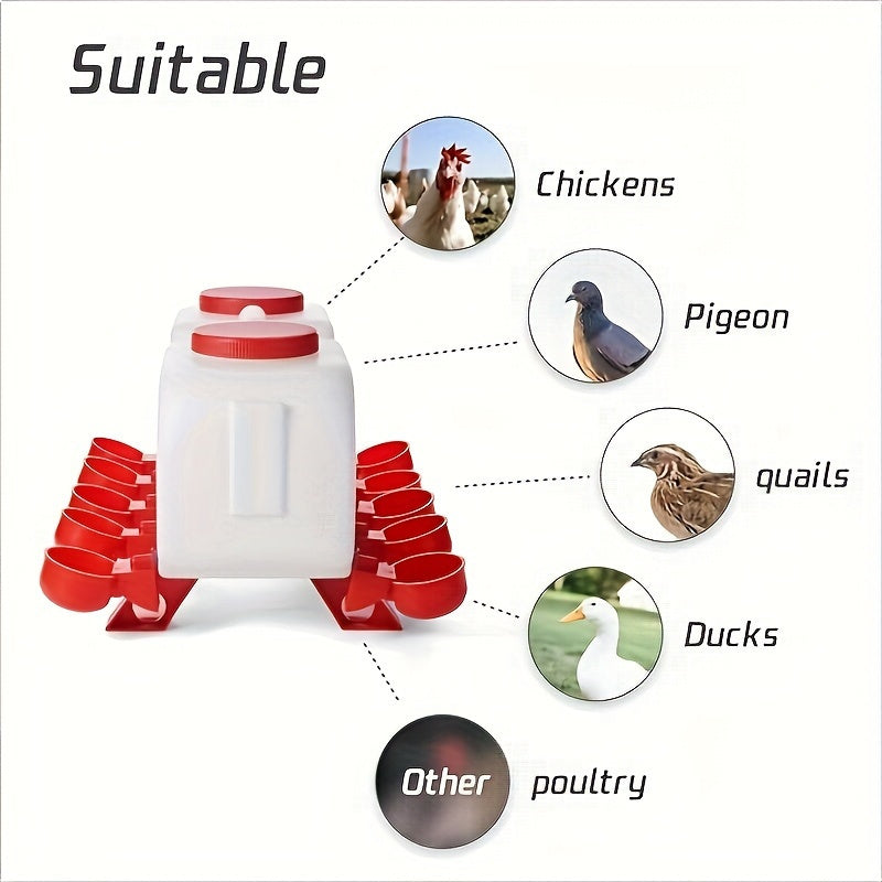 Chicken Waterer, 10 Cup Dual Row Stand Chick Duck Quail for Garden, Patio and Yard Use, with the Listed Configuration — image