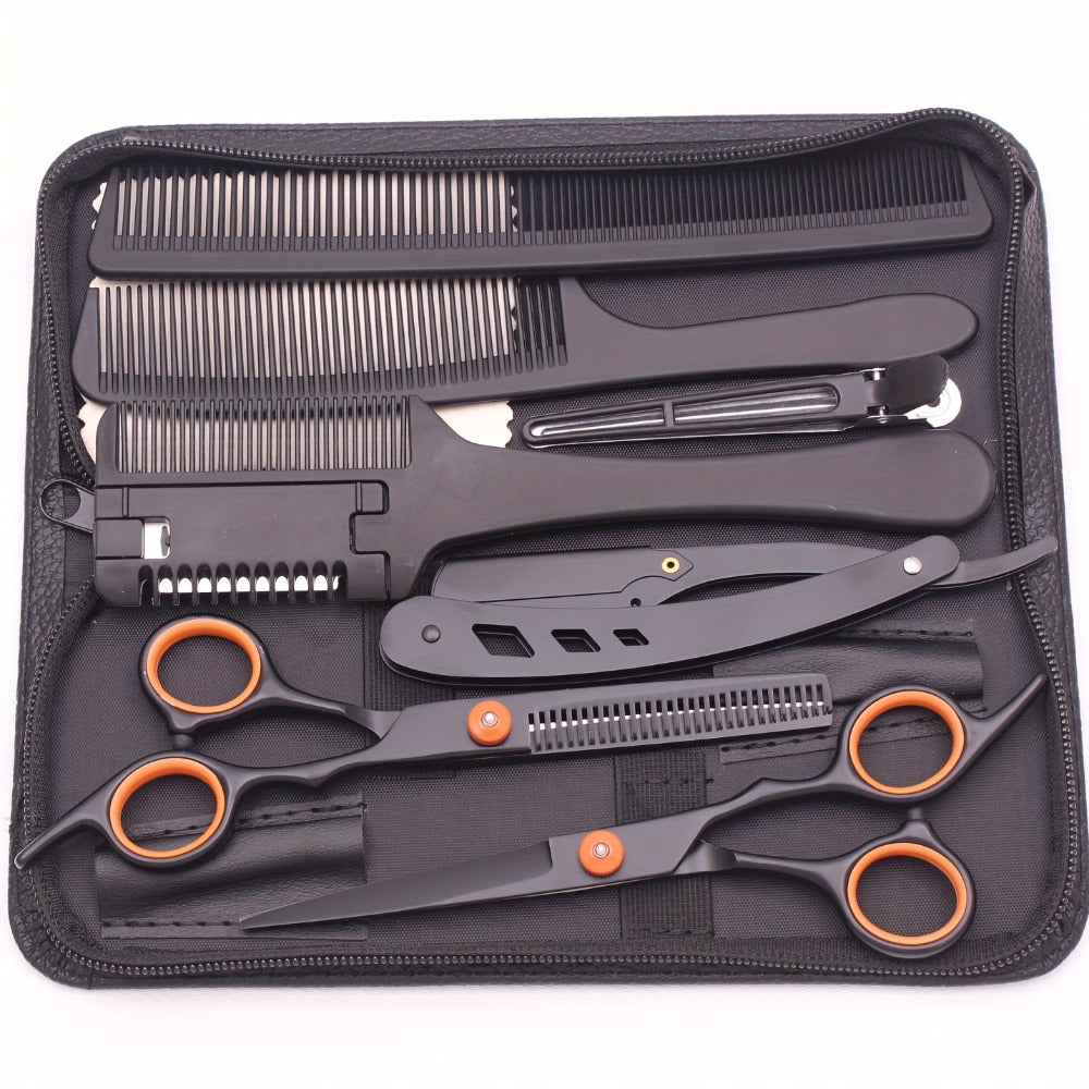 Hair Scissors Set 3 Pieces Japanese Steel – 6 Inch Thinning Shears, Razor Comb & Detangling Comb, Ambidextrous Texturizing Ki